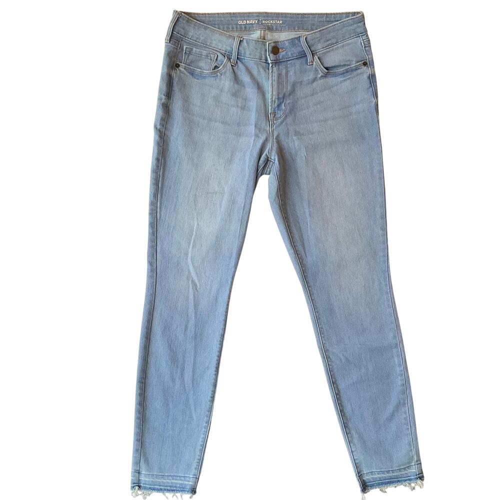 Old Navy Women Waxed Frayed Mid-rise Skinny Jeans size 8 Regular, Light Blue